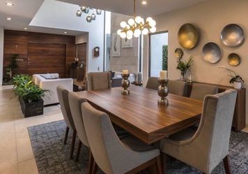 Solid Wood Dining Table with 8 Upholstered Chairs