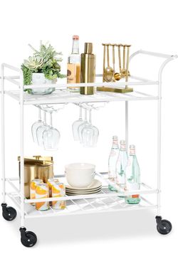 White Metal Rolling Bar Cart