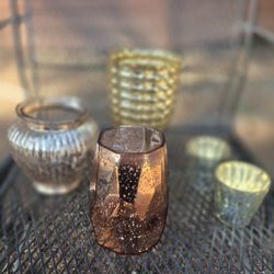 Mercury Glass Candle Holders 5 Pieces