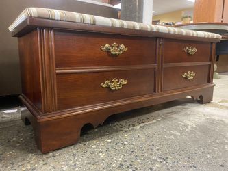 LANE Wood Storage Bench w/ Striped Cushion Top