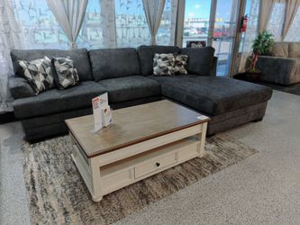 Dark Gray Fabric Sectional Sofa with Reversible Chaise