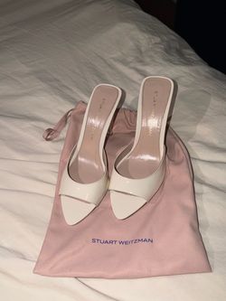 Stuart Weitzman Cream Patent Leather Opened Toe Slide Heels Size 10