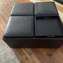 Black Storage Ottoman With Trays
