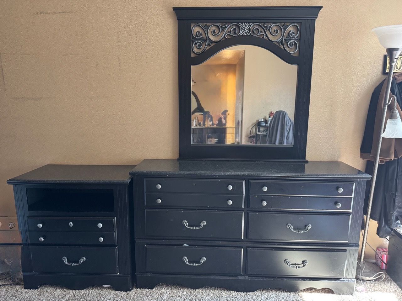 Visual Mirror Black Dresser with Mirror and Nightstand Set for Sale in Bakersfield ...