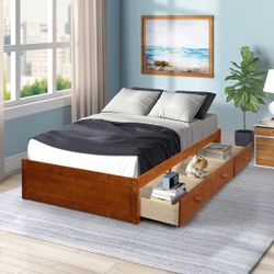 NEW Twin Storage Bed with 3 Drawers,Solid Wood Platform Bed Frame ,Twin Size for Bedroom Living Room, No Box Spring Needed