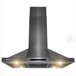 NEW IN BOX AKDY 36 in. 343 CFM Kitchen Island Mount Range Hood in Black Stainless Steel with Touch Control
