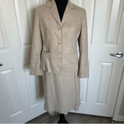 🤎 Vintage Ann Taylor Loft 2 pc Tan Wool Tweed Skirt Suit Size 8 Petite