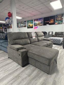 Gray Fabric Sleeper Sectional Sofa with Chaise