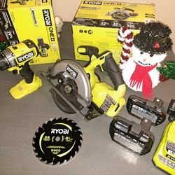 RYOBIONE+ 18V Lithium-Ion Cordless 2-Tool Combo Kit w/ Drill/hammer,Circular Saw, (2) 4.0& 1.5 Ah Batteries, Charger, and Bag