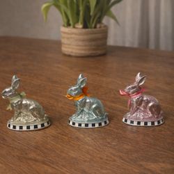 NEW Mackenzie Childs Set Of 3 (pink, blue & green) MINI CALICO FOIL BUNNIES