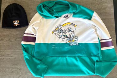 Like-New Adidas Anaheim Mighty Ducks retro hoodie(large) and beanie