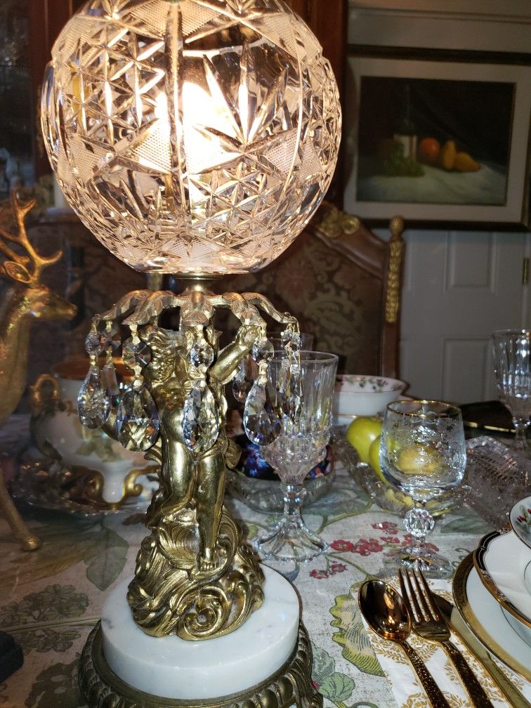 1940s Cherub Crystal Table Lamp