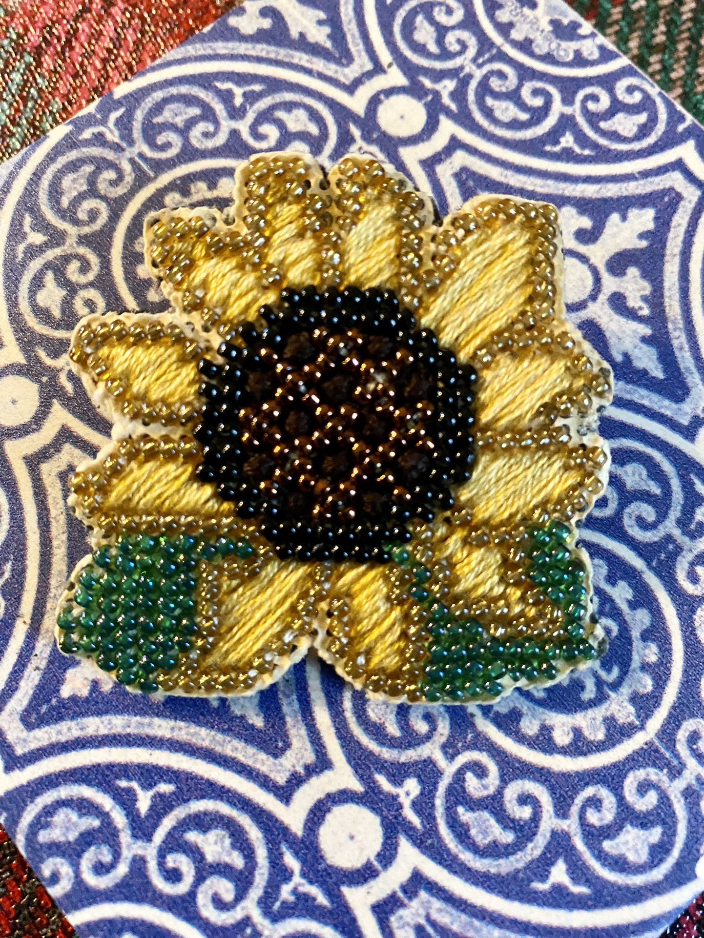 Beaded Sunflower Pin