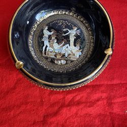 8 Inch 24k Black & Gold Handmade In Greece Ceramic Greek Ashtray Imported From Greece