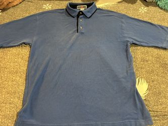 Jerzees Vintage 90’s Size Large Blue Polo Checkered Trim On Sleeves 