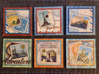 Punch Studio Post Card Stamp Magnet Set Of 6 Voyage Valencia Explore 2” X 2”