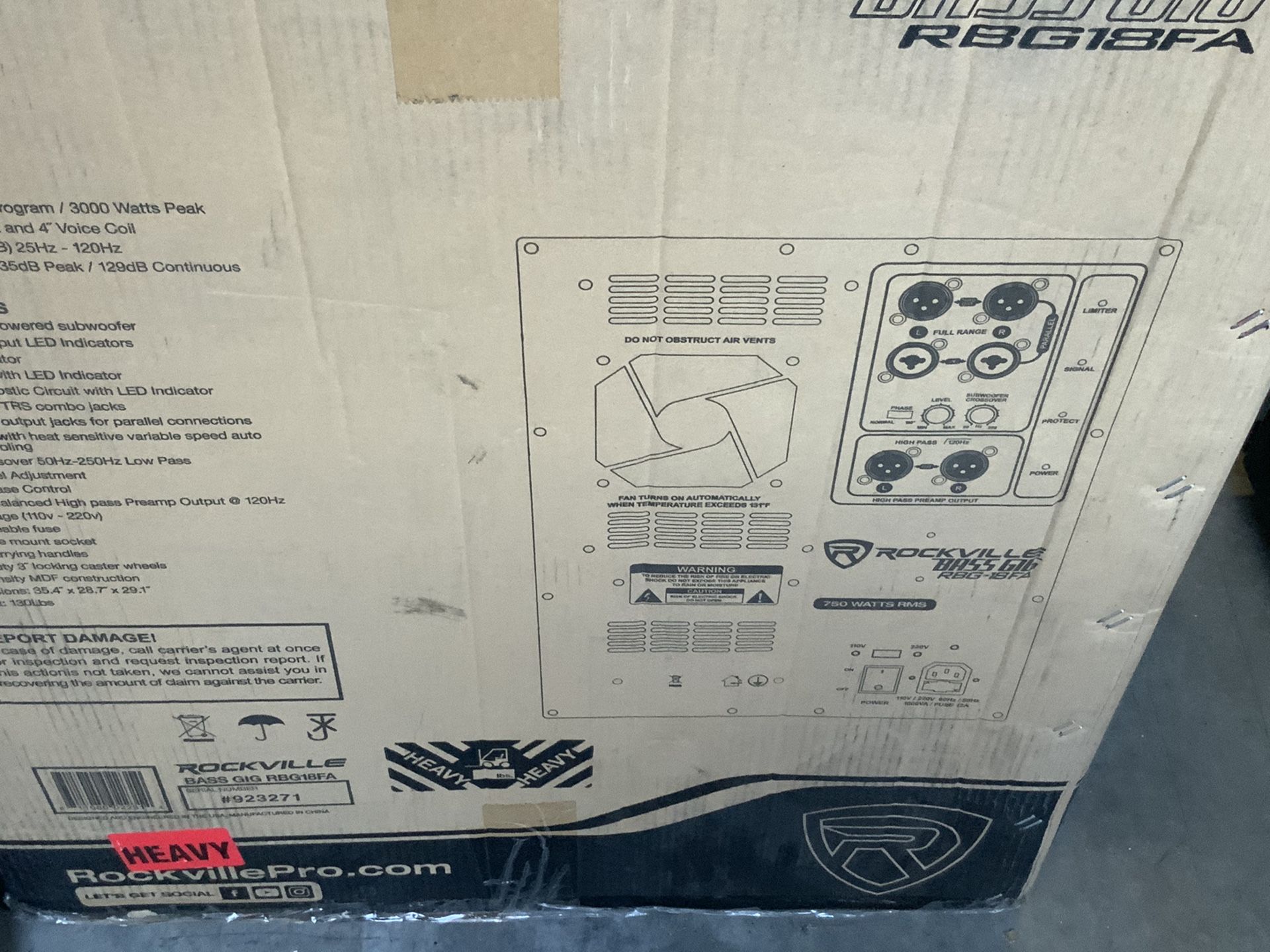 Rockville RBG18FA 18" 3000w Active Powered Pro Subwoofer Folded Horn PA/DJ Sub