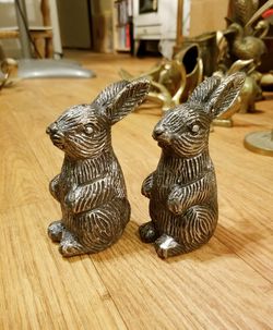 Antique Pewter Rabbit Salt and Pepper Shakers