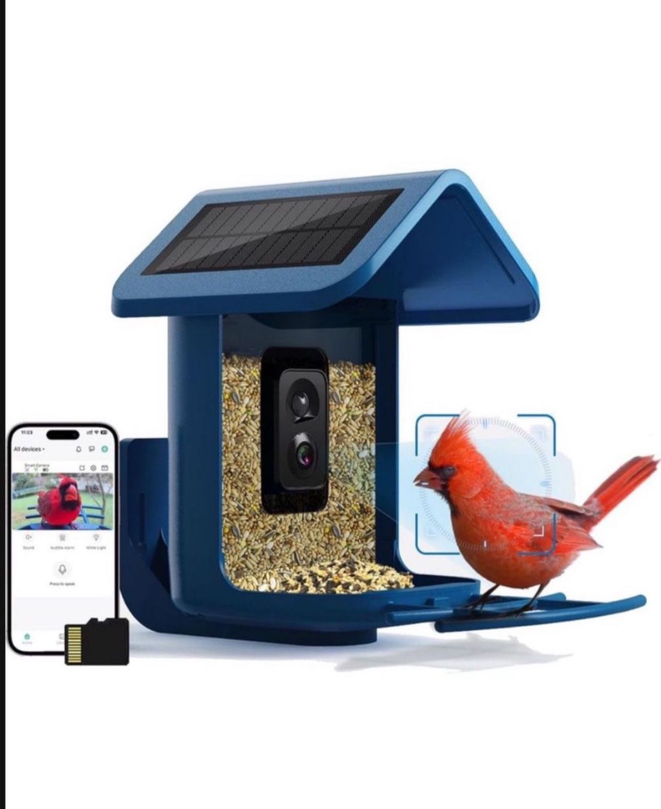 Bird Feeder with Camera Wireless Outdoor - Smart Bird Feeder Camera 1080P HD for Close-up Shots, Solar Powered, Birds AI Recognition & SD Card 