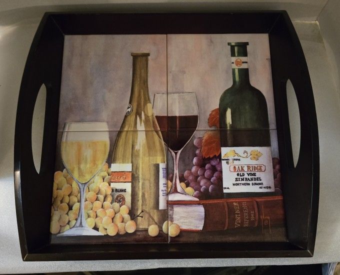 Wood Tray With Tile Bottom.