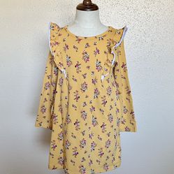 Girls Mustard Yellow Dress With Flowers Size 4T