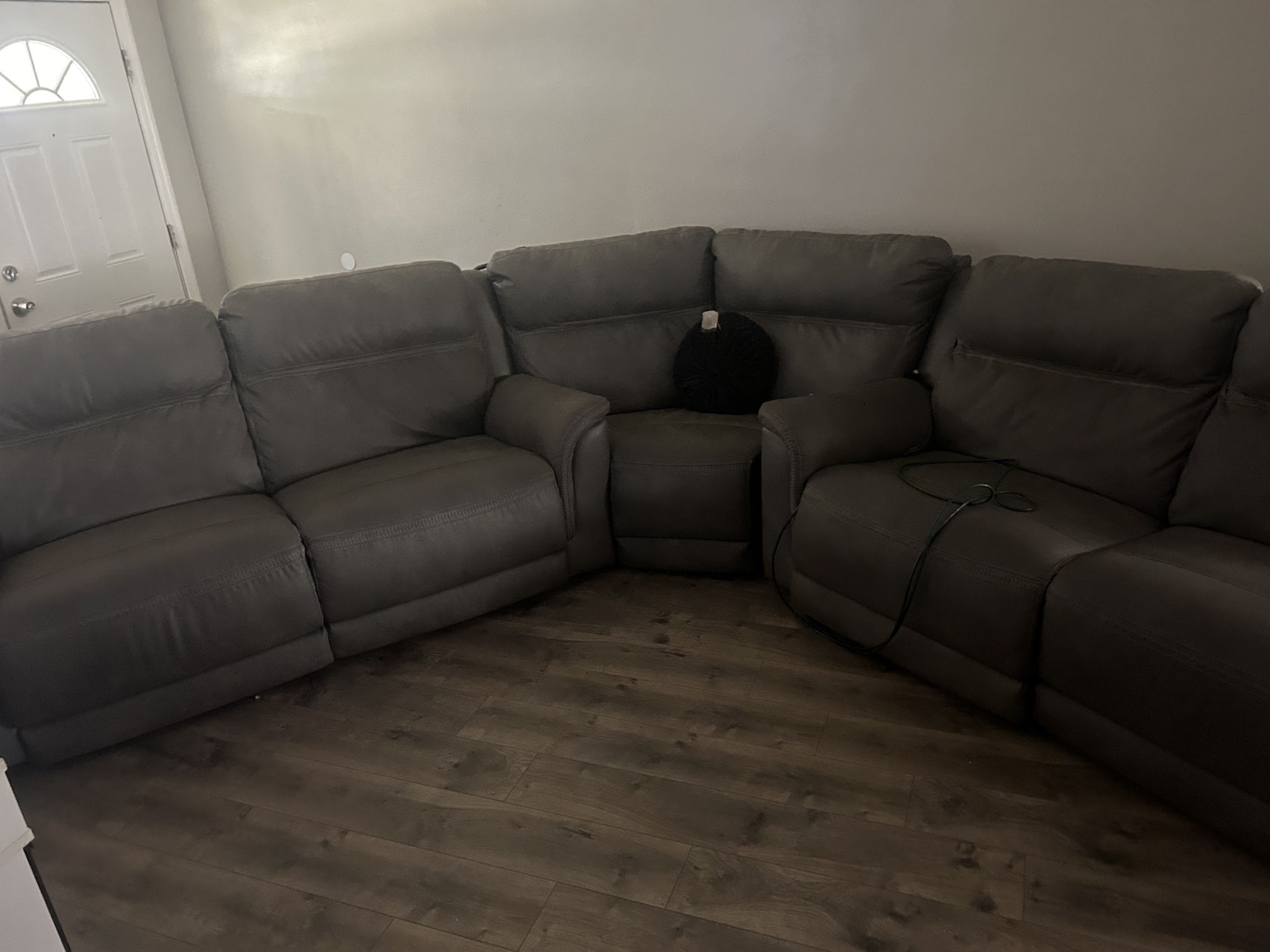 Sectional Grey Leather Reclining