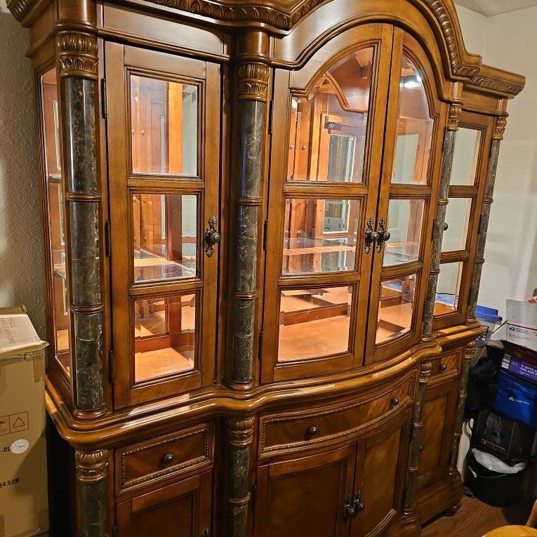 Solid Wood Table And Credenza 