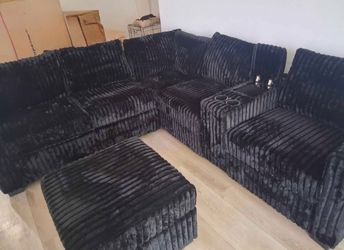🛋️ NEW!! USB Sectional Corduroy Grey L Shapes Sofa STILL IN BOX 📦 🛋️