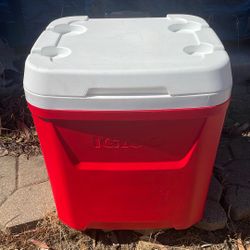 Red/White Igloo Cooler On Wheels