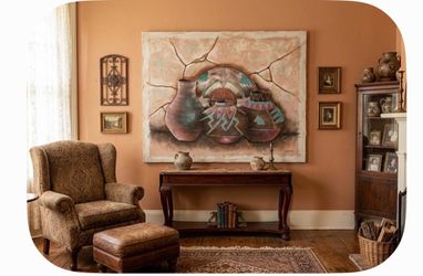 Vintage original oil painting on canvas-southwestern artifacts-signed Ex Lg 4 ftx5 ft