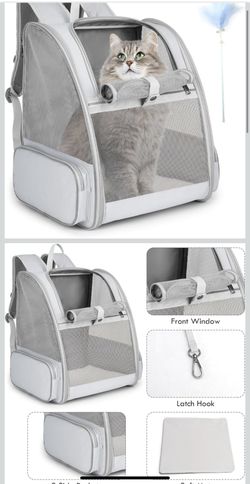 Cat Backpack Carrier, Large Pet Carrier Backpack with Kitten Wand Feather Toy for Medium Small Dog Cat Puppy Kitty Bunny up to 15lbs, Ventilated Mesh