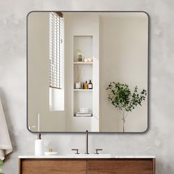 36" x 36"Bathroom Mirror, Matte Black Wall Mirror with Metal Frame, Decorative Rectangular Vanity