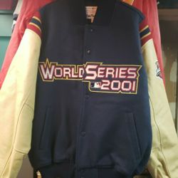VTG, Authentic 2001 World Series Wool & Leather Bomber Jacket by Majestic Adult Lg.