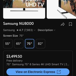 75”  Samsung ultra HD 8 series  smart TV