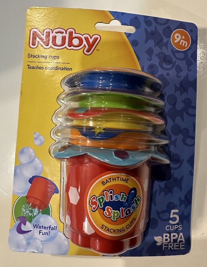 Nuby 5-Piece Splish Splash Stacking Cups Baby Bath Toy NIB