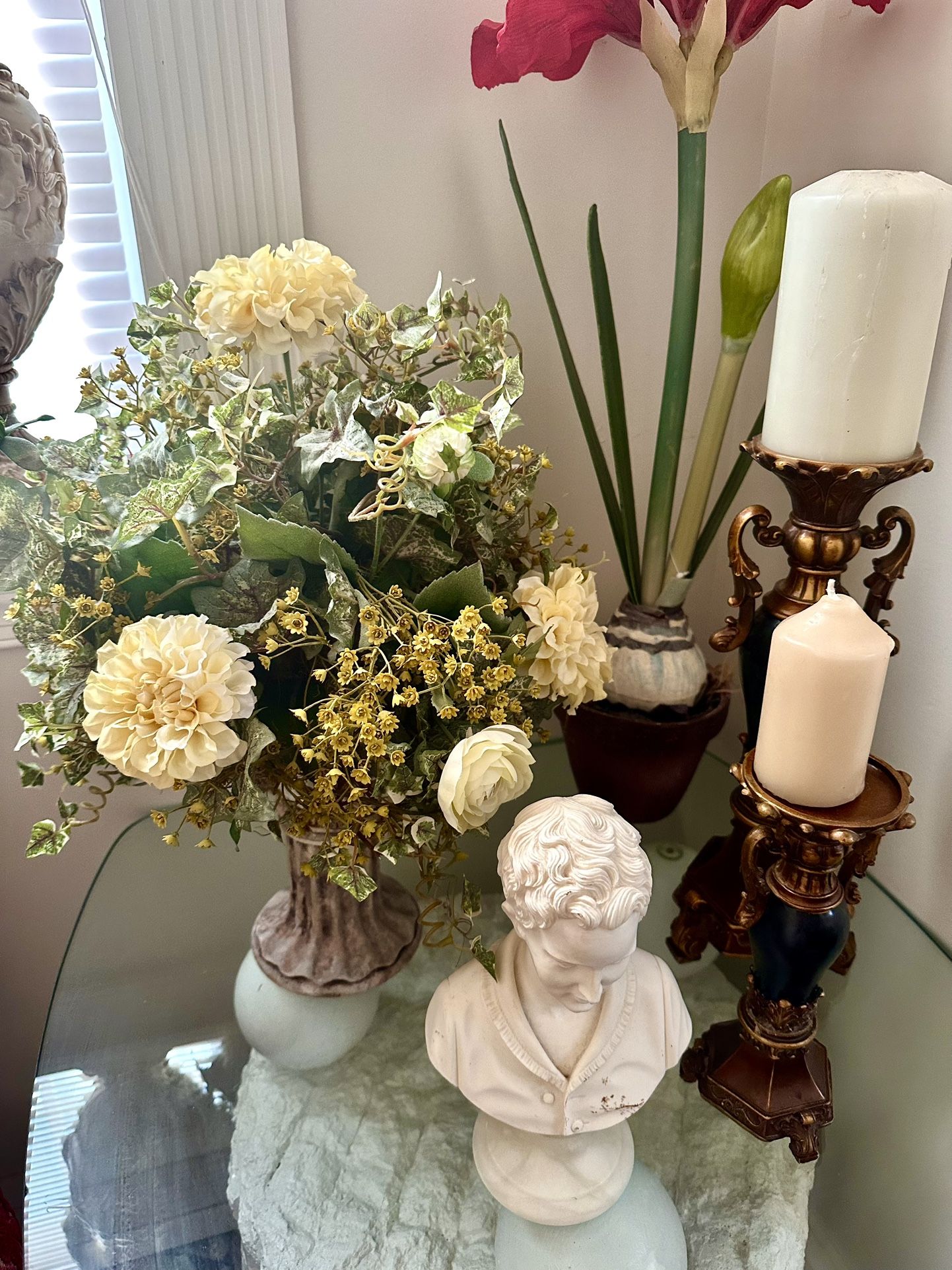 Classic Artificial Flower Bouquet For Decor In Antique Vase