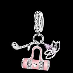 Sterling Silver Golf Bag Charm With Lotus Flower Charm