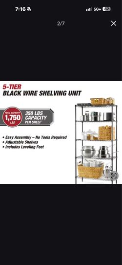 5 tier wire storage shelves 36’’ W x 16’’D x72’’ H (black)