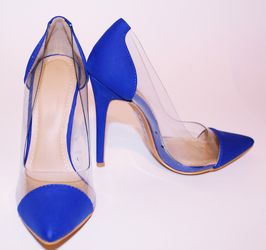 Royal Blue Clear Sides Single Sole Pump High Heels Nubuck