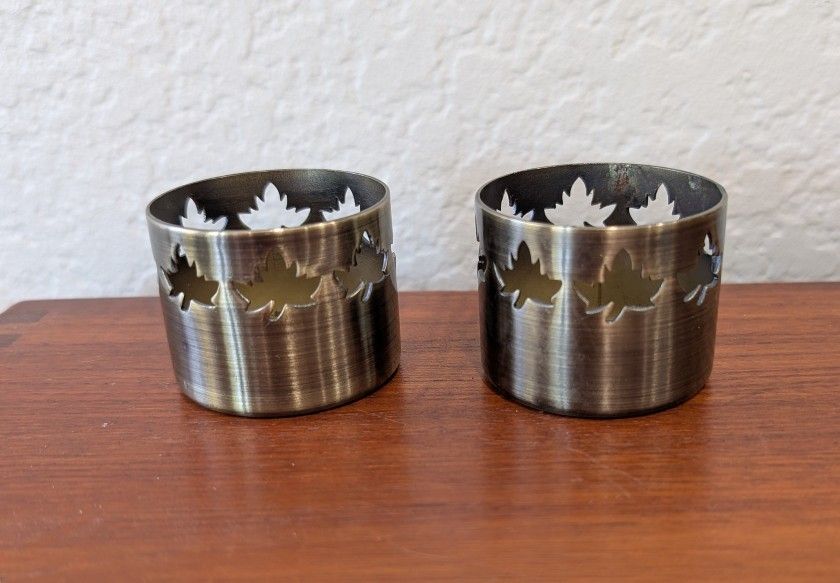 Dark Gold Fall Autumn Leaf Small Candle Holder Set of Two