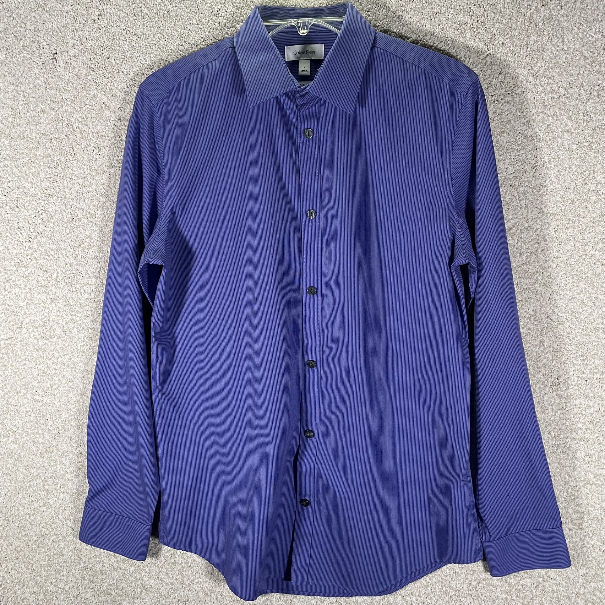 Calvin Klein Slim Fit Long Sleeve Button Up Shirt Men Purple Blue Size Small
