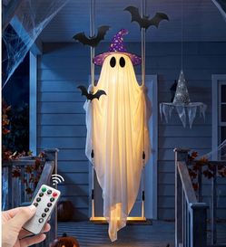 Hanging Swinging Ghost with Bat and Hat-brand new !