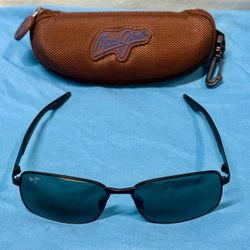 Maui Jim Shoal MJ797-2M Polarized Sunglasses Satin Black Frame Grey with Case