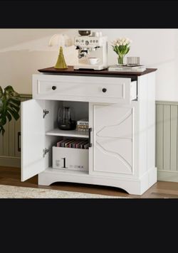 Buffet Cabinet with Storage, Coffee Bar with
Drawer & Adiustable Shelf, Modern Sideboard for Kitchen, Living Room, White
