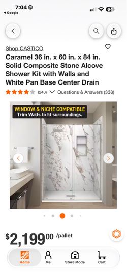 Castico 36x60x84 Composite Stone Alcove Shower Kit