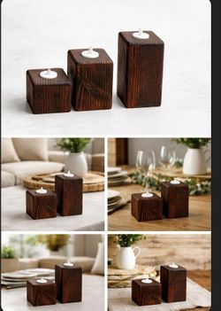 Wooden Tealight Candle Holders. Set Of 3.                  Hemet