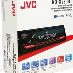 JVC KD-X280BT Car In-Dash Unit, Single-DIN Digital Media Receiver with Bluetooth, KD-X280BT