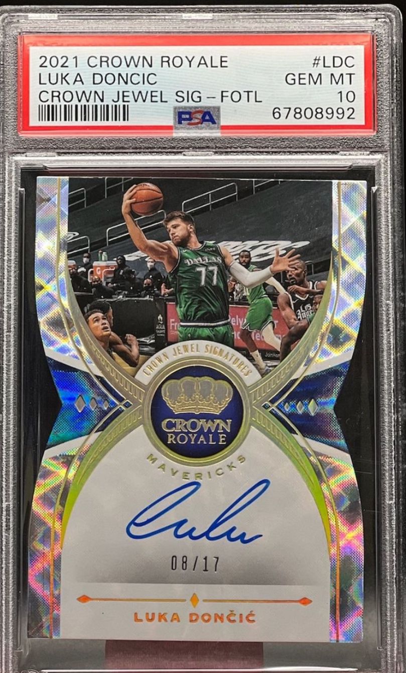 LUKA DONCIC 2021 Crown Royale On-Card Auto Gold 8/17 PSA 10 Jewel Signatures
