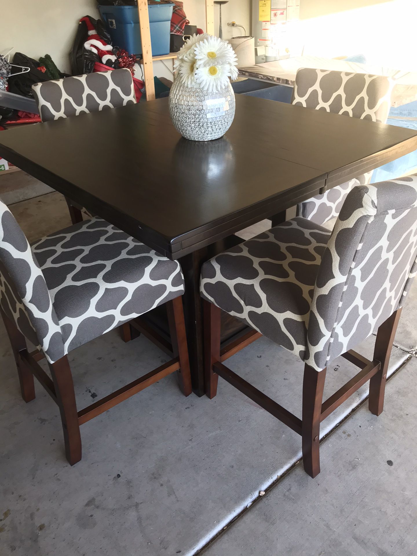 Ashley Grey patterned bar height table/chairs with table extension