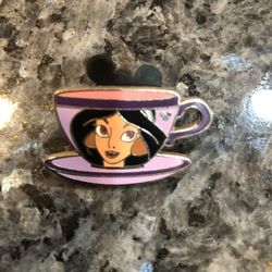 Collectible Disney Jasmine Teacup Mystery Pin.  Size 1 1/4 inches wide and 1 inches long. Purchased at Disneyland.  Has been on display in a cabinet w